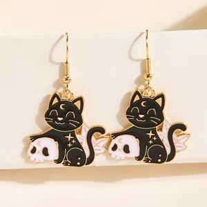 NWT Black Cat Celestial Star + Moon Earrings